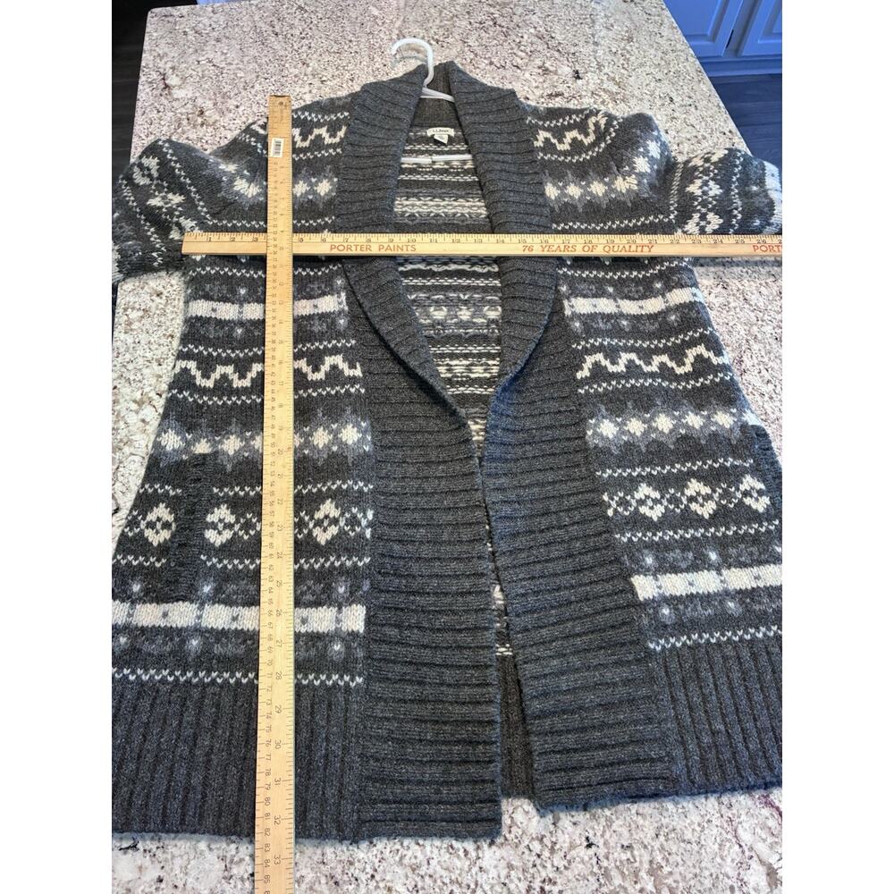 L.L. Bean Women's Open Cardigan Fair Isle Gray Lambswool Size Large - Picture 8 of 9